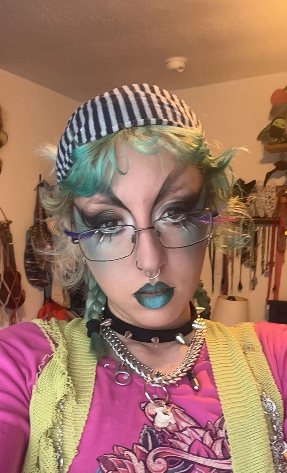 Blue blush, black smokey eye and liner