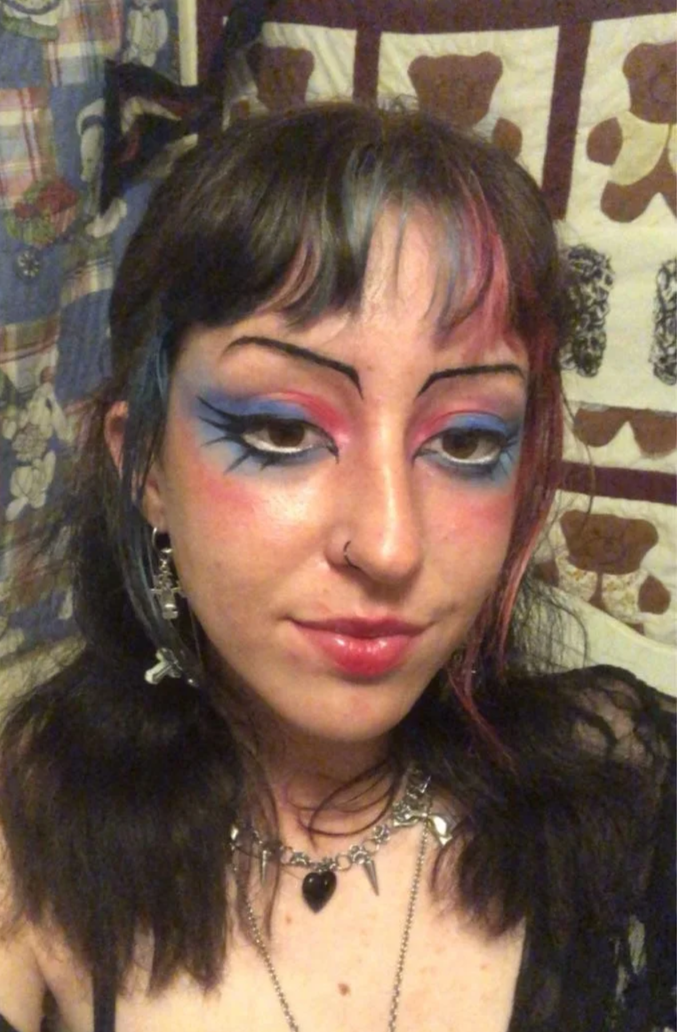 Pink and blue eyeshadow with gothic inspiration