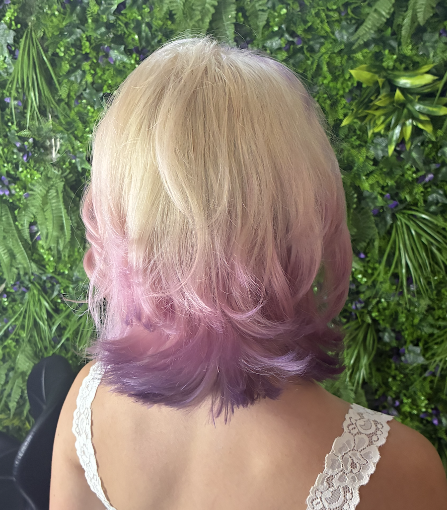 Global platinum with pastel pink to purple ombre and layers
