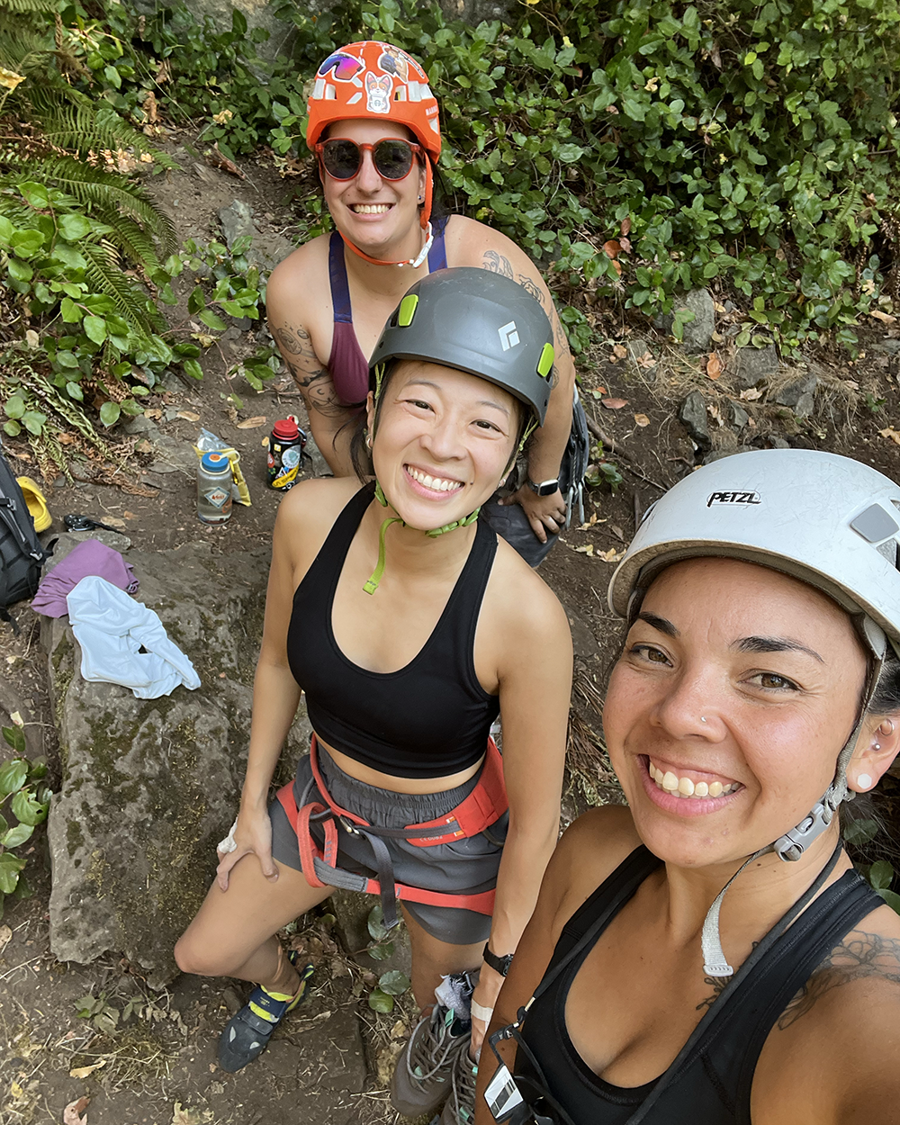  Alexies, Mica, and me, getting ready to climb at New Millennium Wall.  