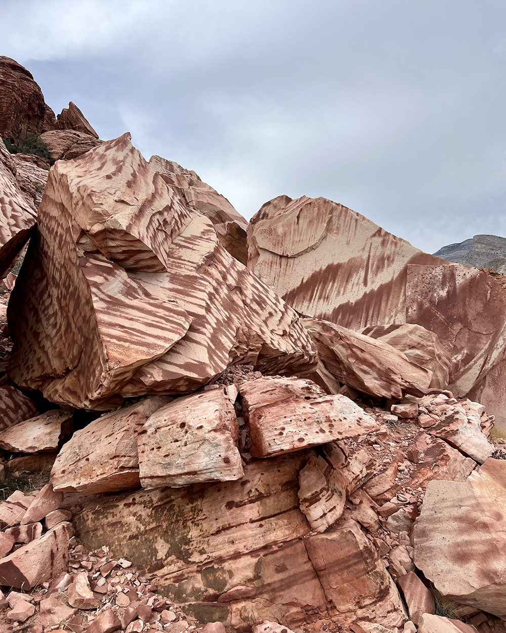 Stunning rock patterns near Cirque du Soleil V3 in Red Spring Boulders.  