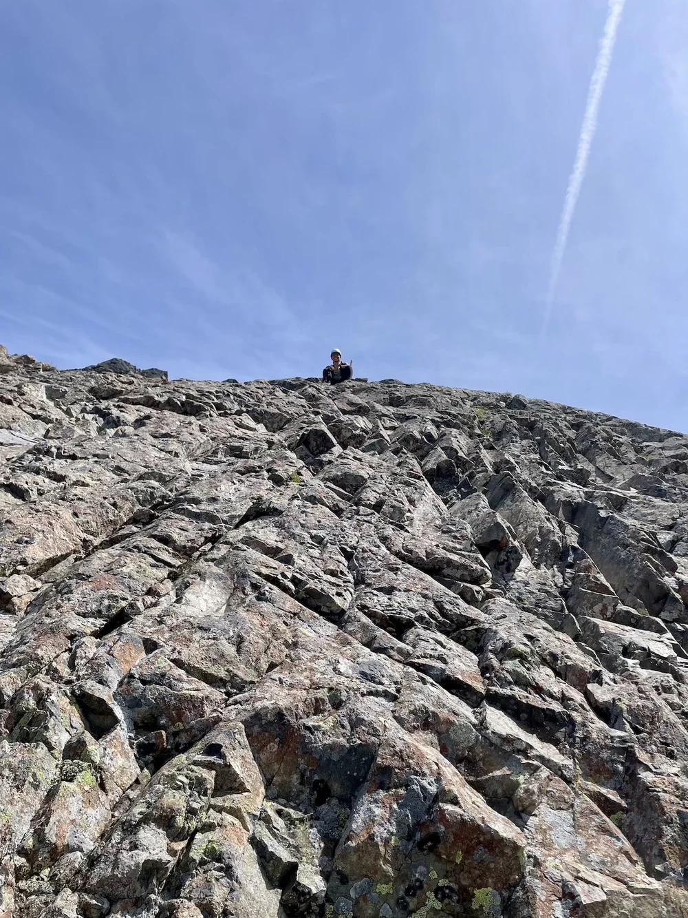  Hanging out at the top of the Pink Slab before beginning my careful downclimb. 