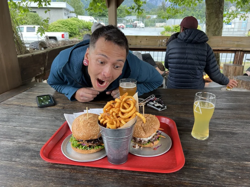 Well earned burgers and beers from Flipside Burgers and A-FRAME Brewing. 
