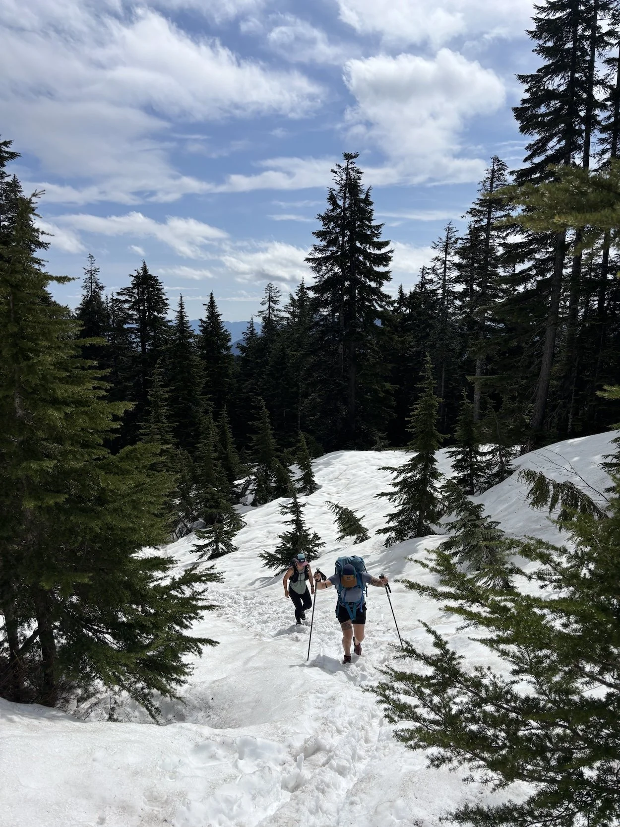  Liz and I climbing snow, getting close to the peak of Alouette.  