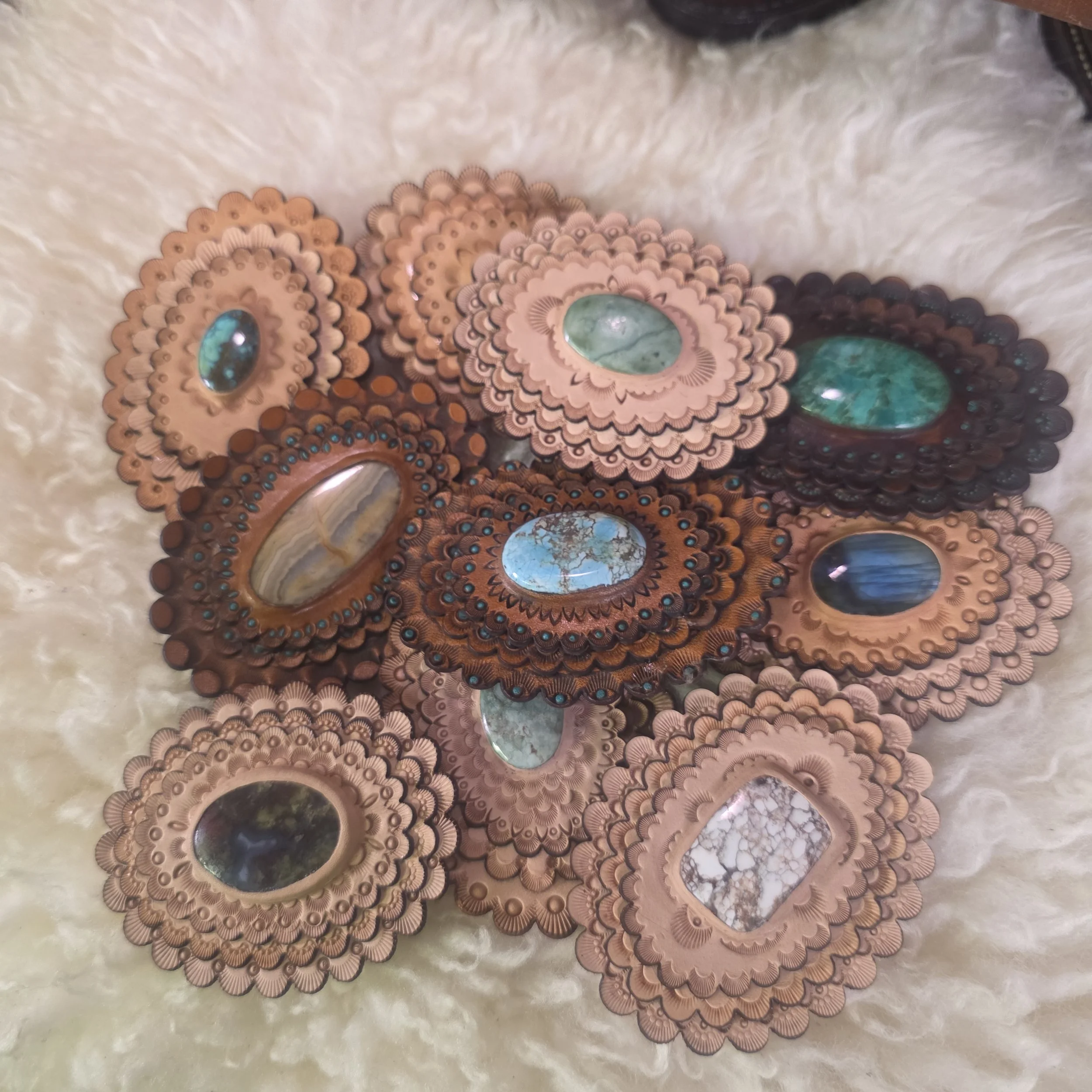 Hand-Carved Concho with Stone "Days of Summer" Collection