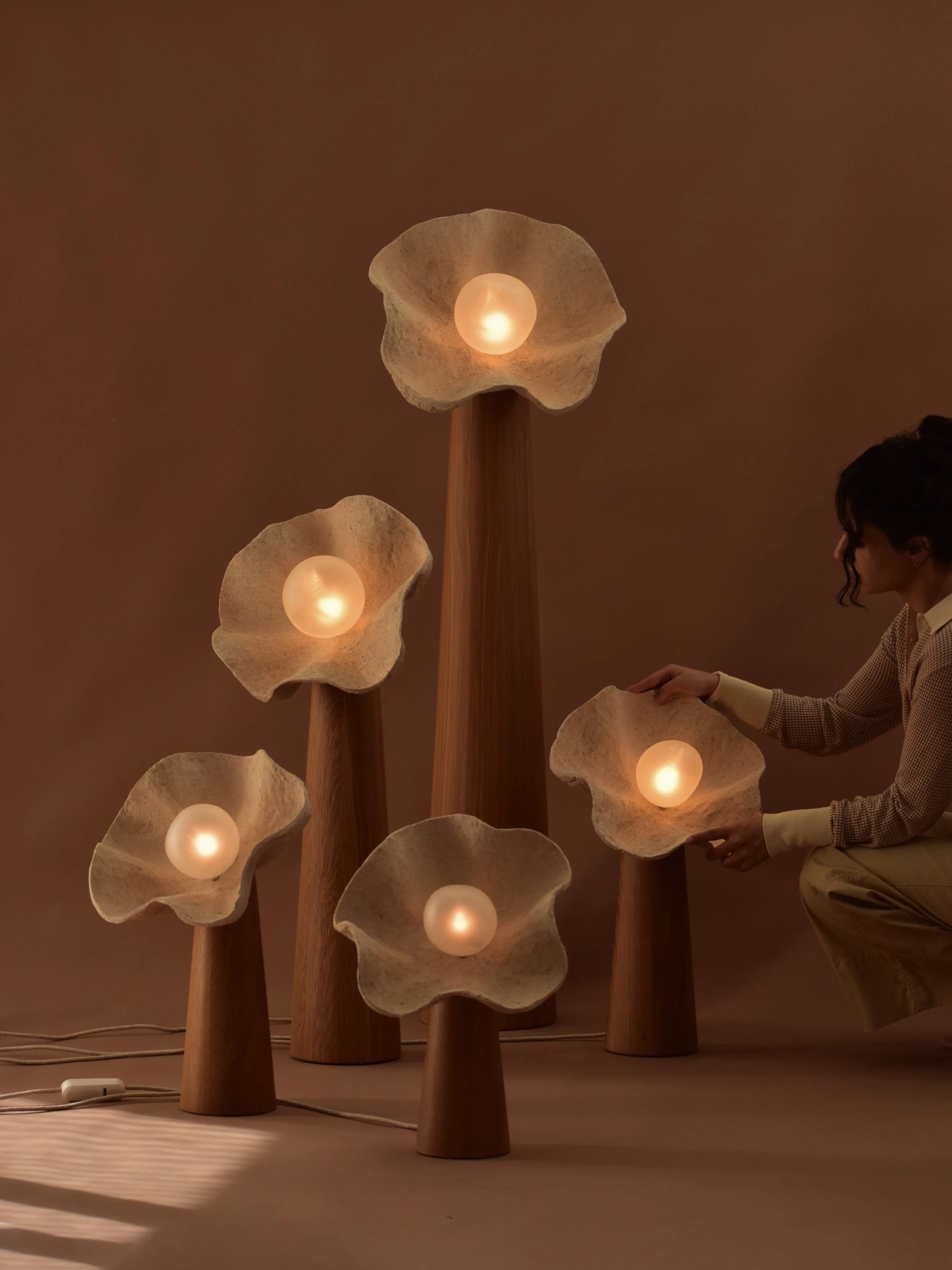 Bloom Lamps 🤎 featuring a special custom extra small front and centre 👼

Made to order, customisation in size and timber available. 
For all enquiries hello@joanneodisho.com 💌