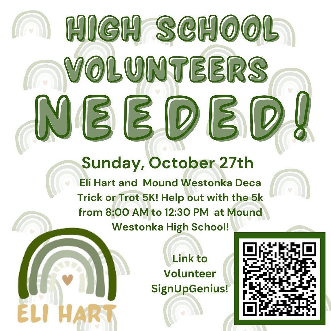 Highschool helping hands are needed for our Trick or Trot 5k event! You will get 2-3 hours of community service!

Link to SignUpGenius:

https://www.signupgenius.com/go/10C0948A8AB2FA1F4C07-51786058-trickortrot