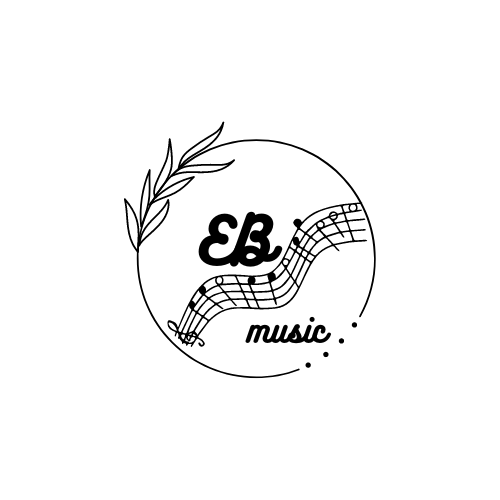 Logo with the letters 'EL' in stylized font, a musical staff with notes, a circle outline, and a decorative leaf element.