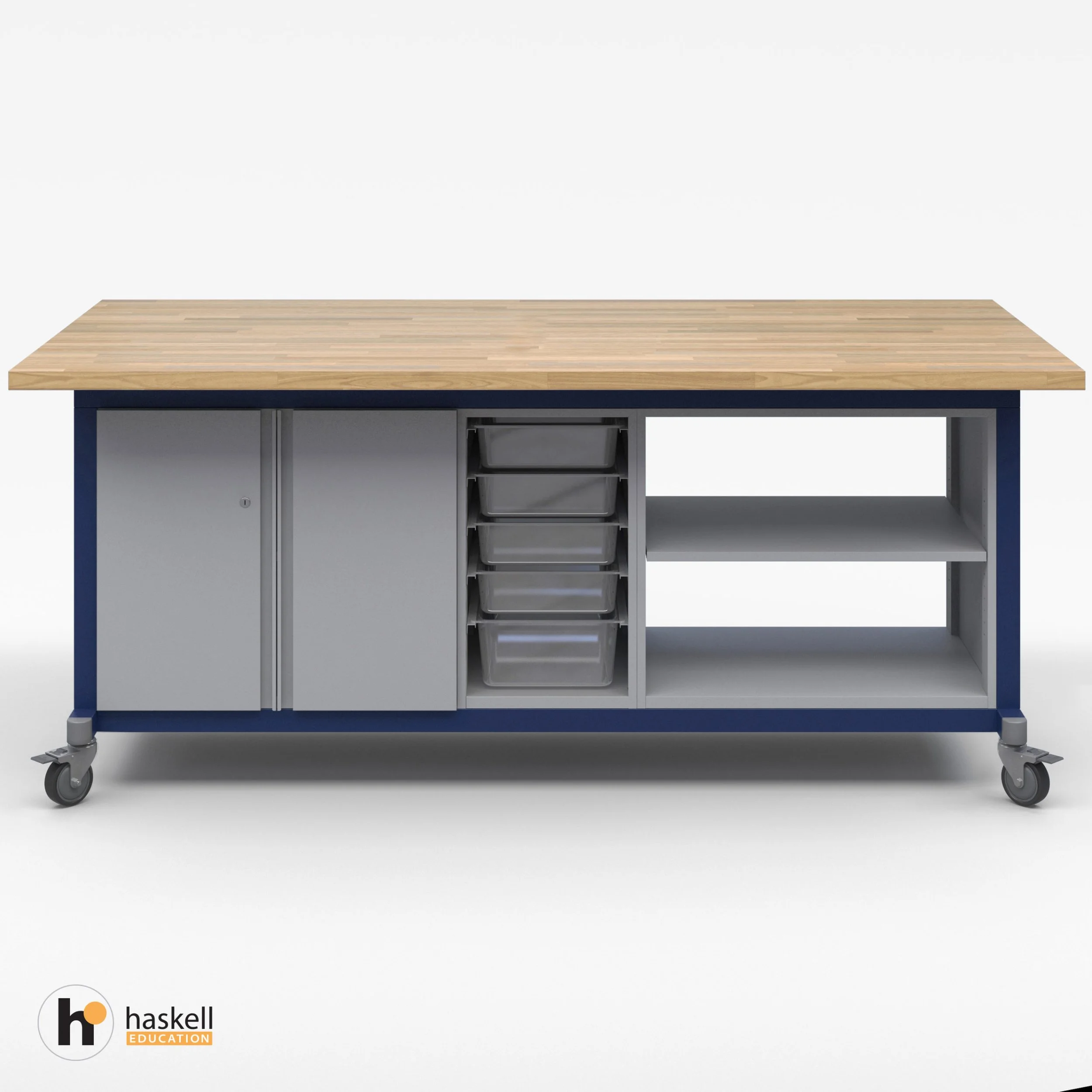 Maker Table with Butcher Block Top, Modular Storage, and Optional Electric