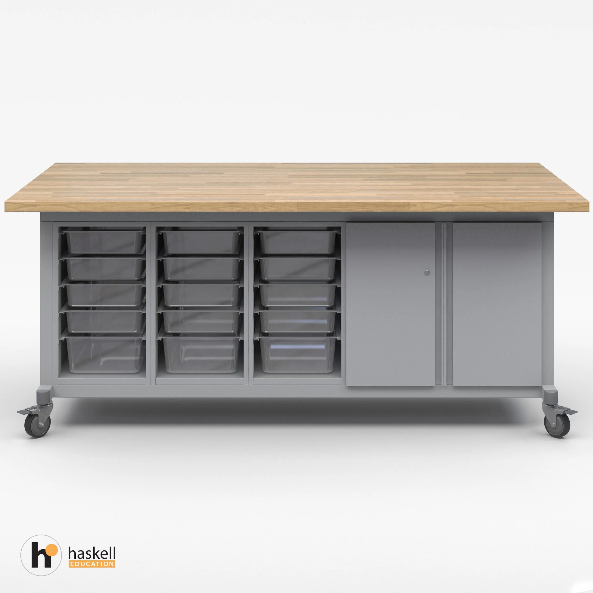 Maker Table with Butcher Block Top, Modular Storage, and Optional Electric