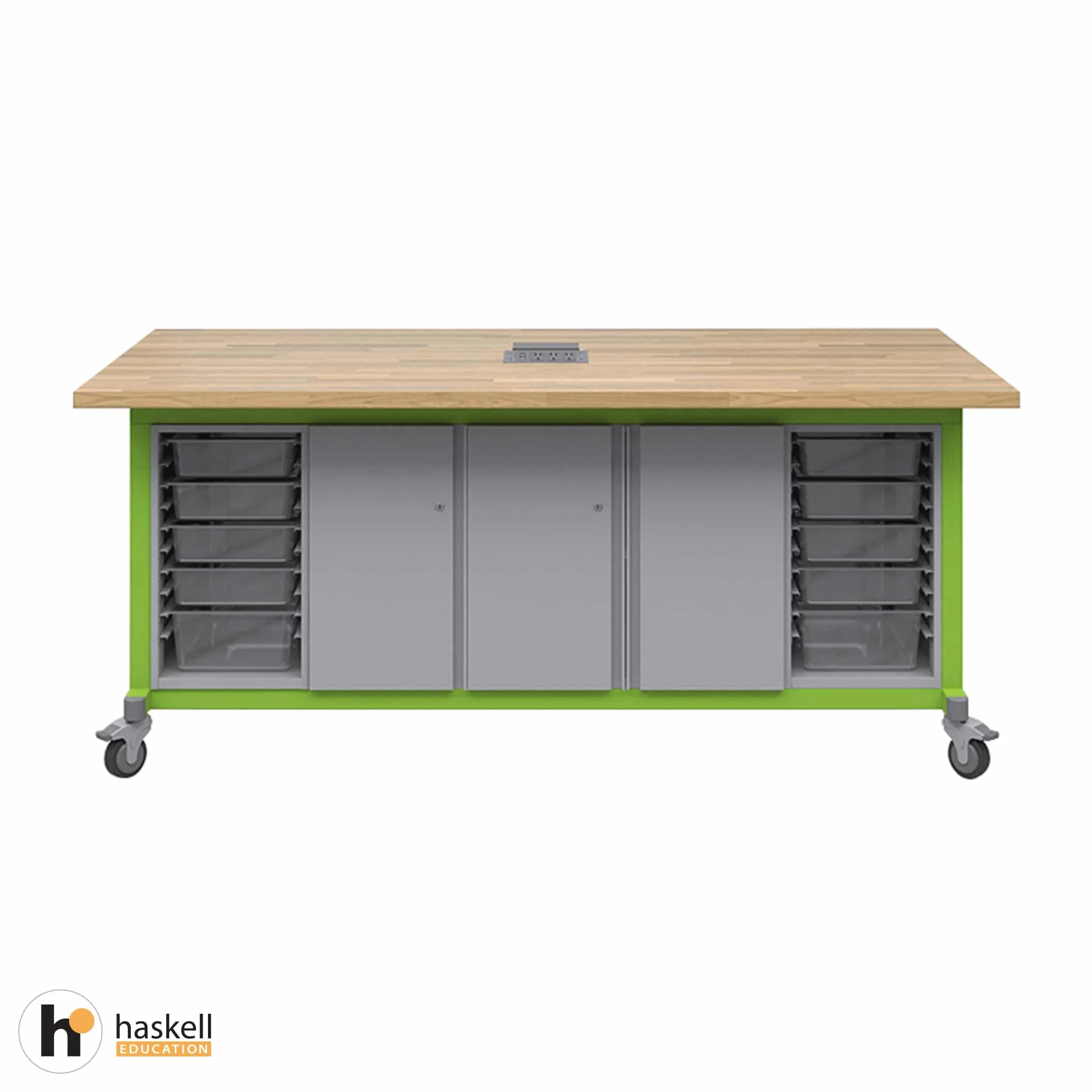 Maker Table with Butcher Block Top, Modular Storage, and Optional Electric