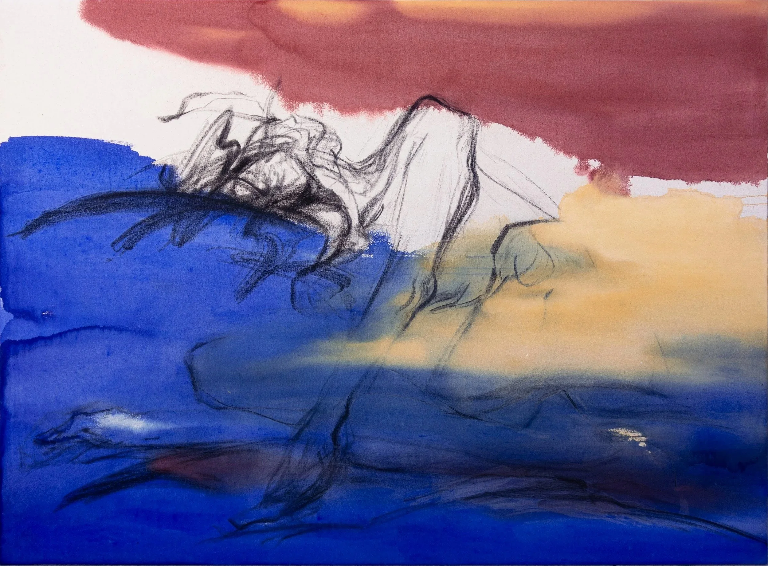 As My Face Begins to Blur / 2026 / Acrylic and charcoal on canvas / 44 × 60 in