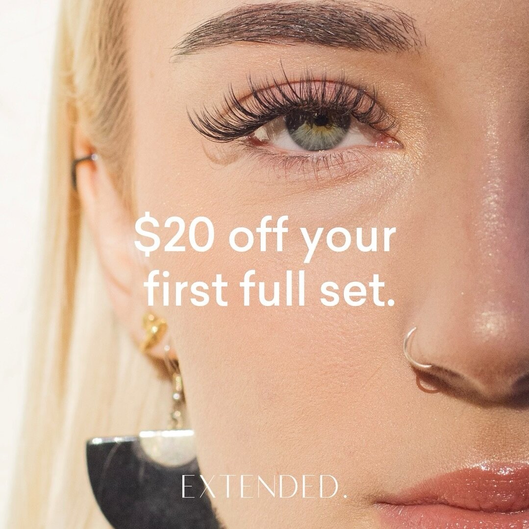 New clients receive $20 off their first full set of lash extensions at Extended Studio for a limited time only. Book now!