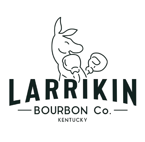 Logo of Larrikin Bourbon Co. in Kentucky, featuring a cartoon donkey with boxing gloves.