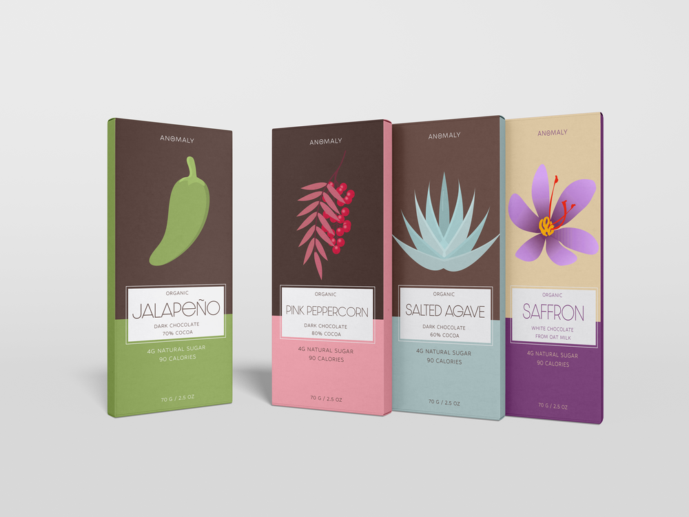 Anomaly artisan chocolate packaging design and brand concept