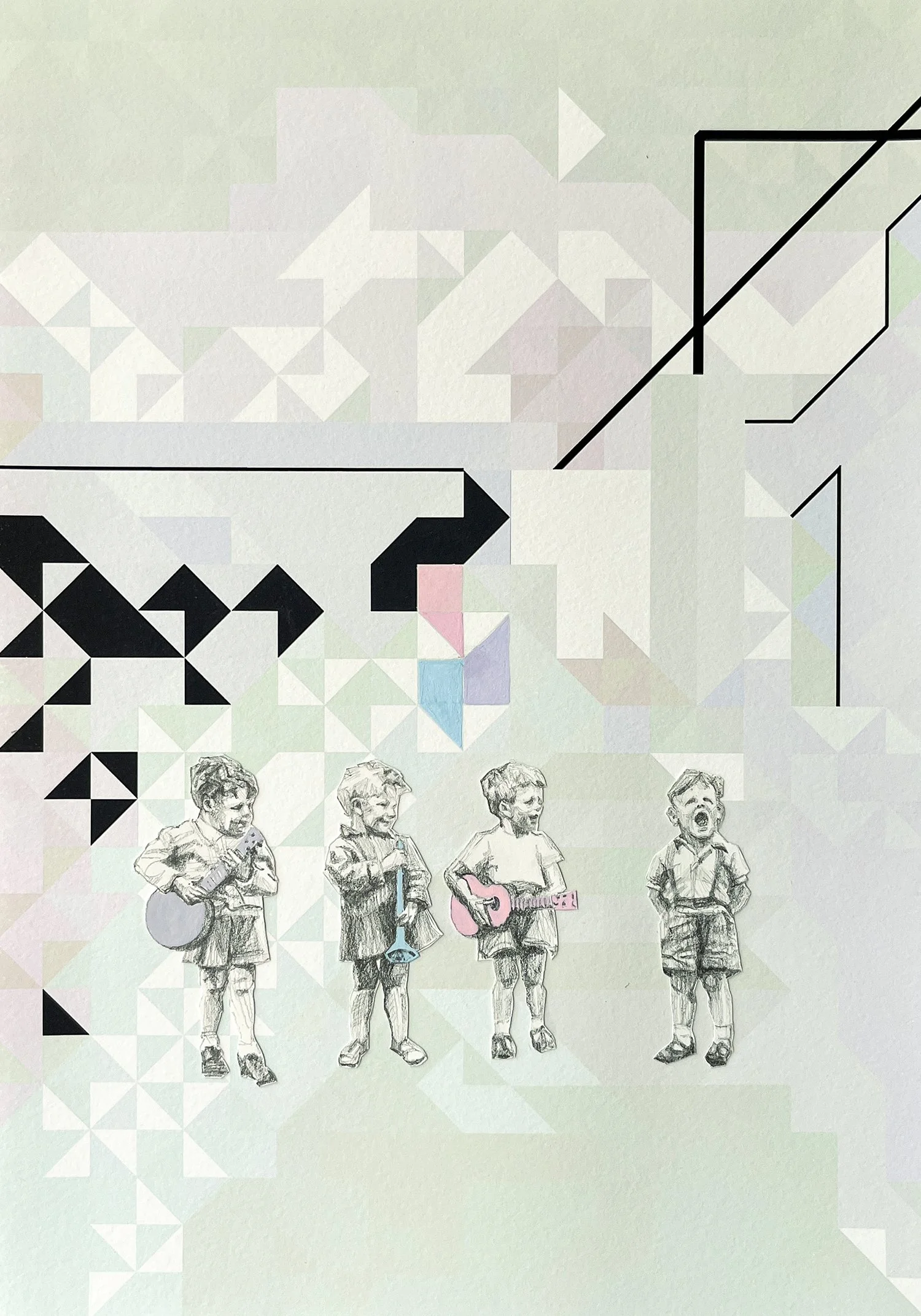 Athens 21. 2025. Pencil, collage and digital on paper. 30 x 21 cm. SOLD.