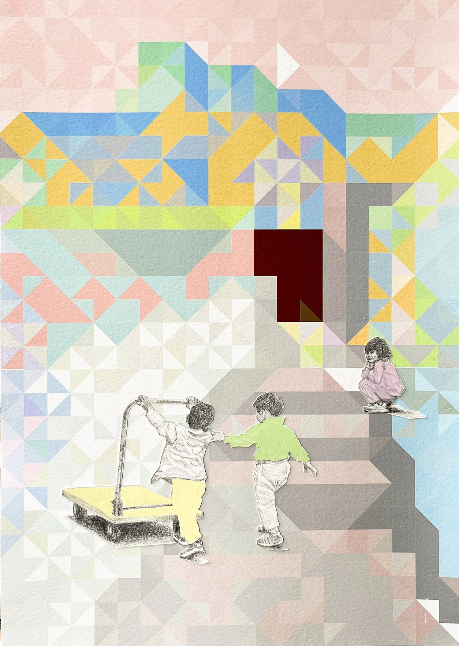 Athens 2. 2025. Pencil, collage and digital on paper. 30 x 21 cm.