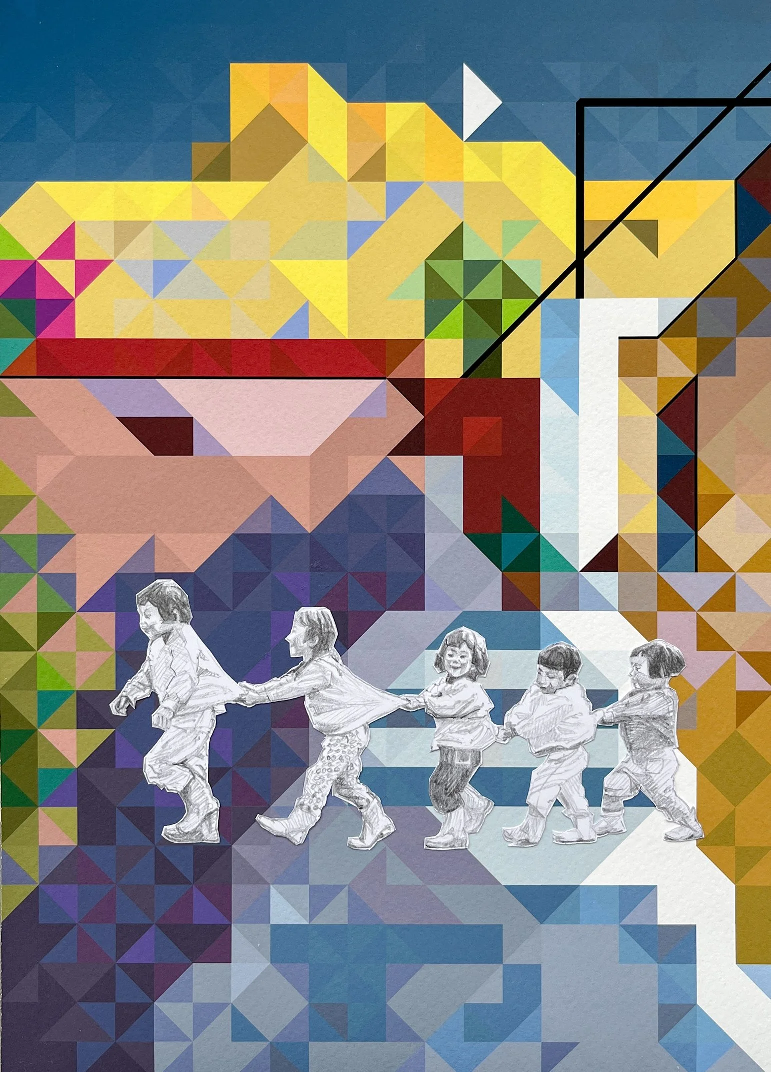 Athens 1. 2025. Pencil, collage and digital on paper. 30 x 21 cm. SOLD.