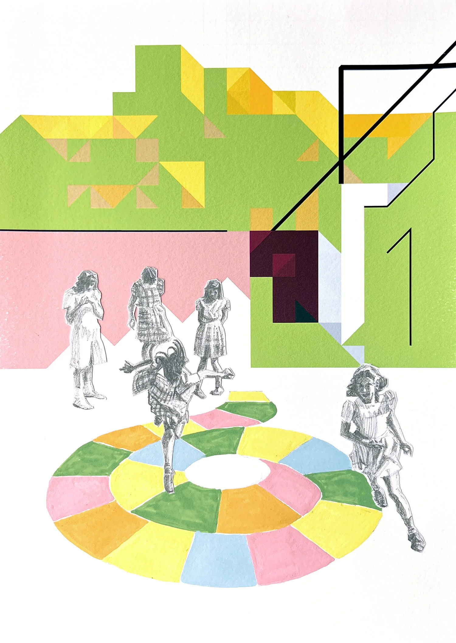 Athens 4. 2025. Pencil, collage and digital on paper. 30 x 21 cm. SOLD.
