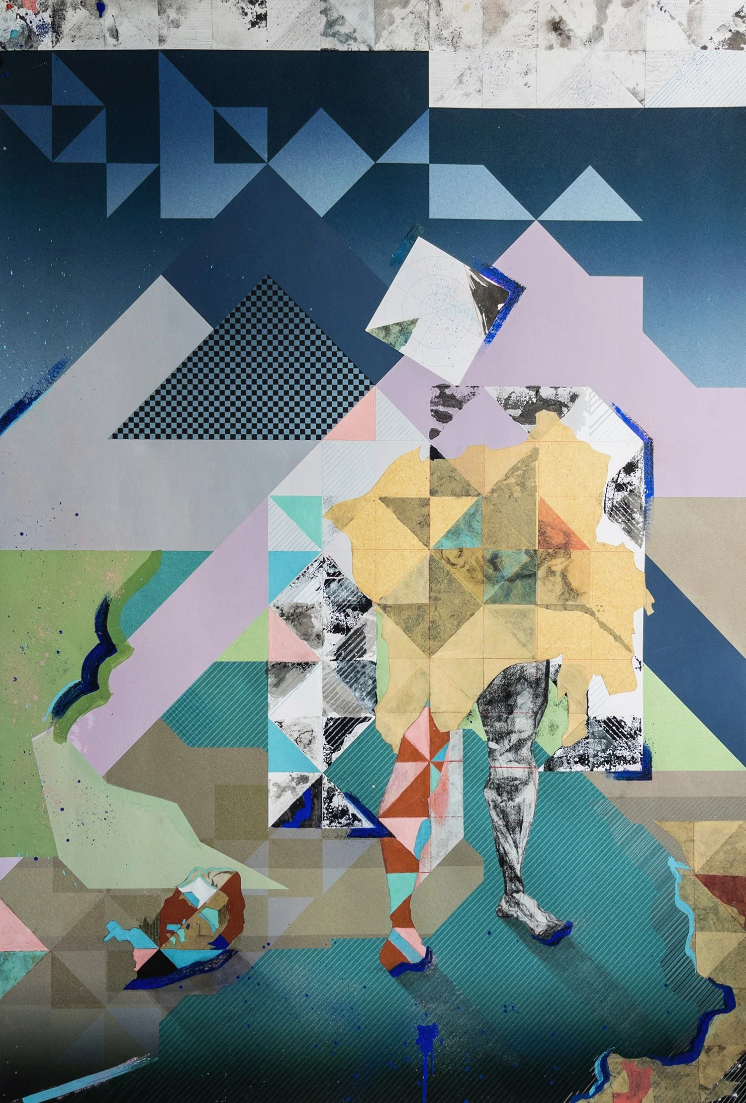 Almost Like Gods. 2024. Gouache, ink, charcoal, pencil, collage and digital on archival paper. 102 x 72 cm. (SOLD)