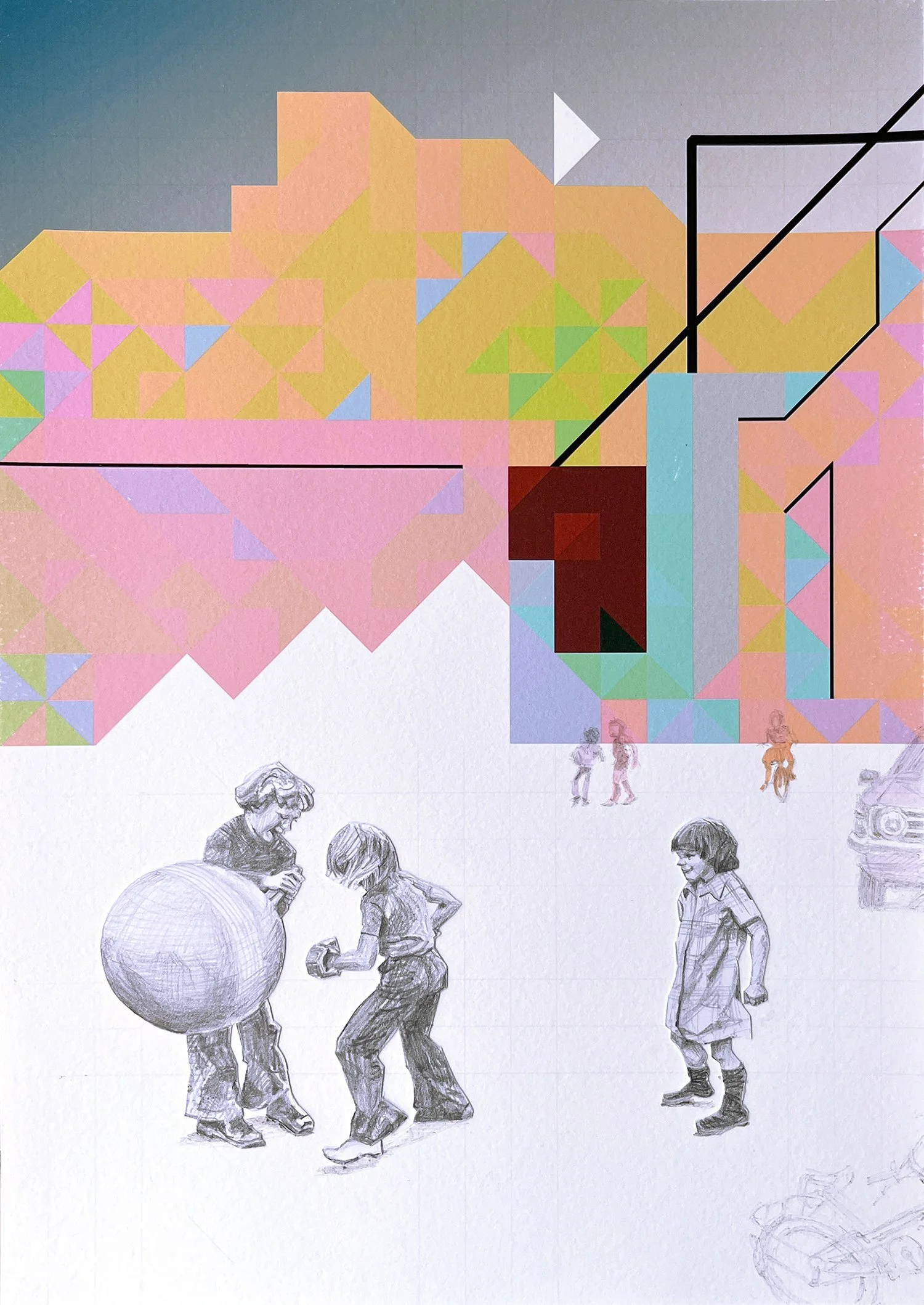 Athens 3. 2025. Pencil, collage and digital on paper. 30 x 21 cm. SOLD.