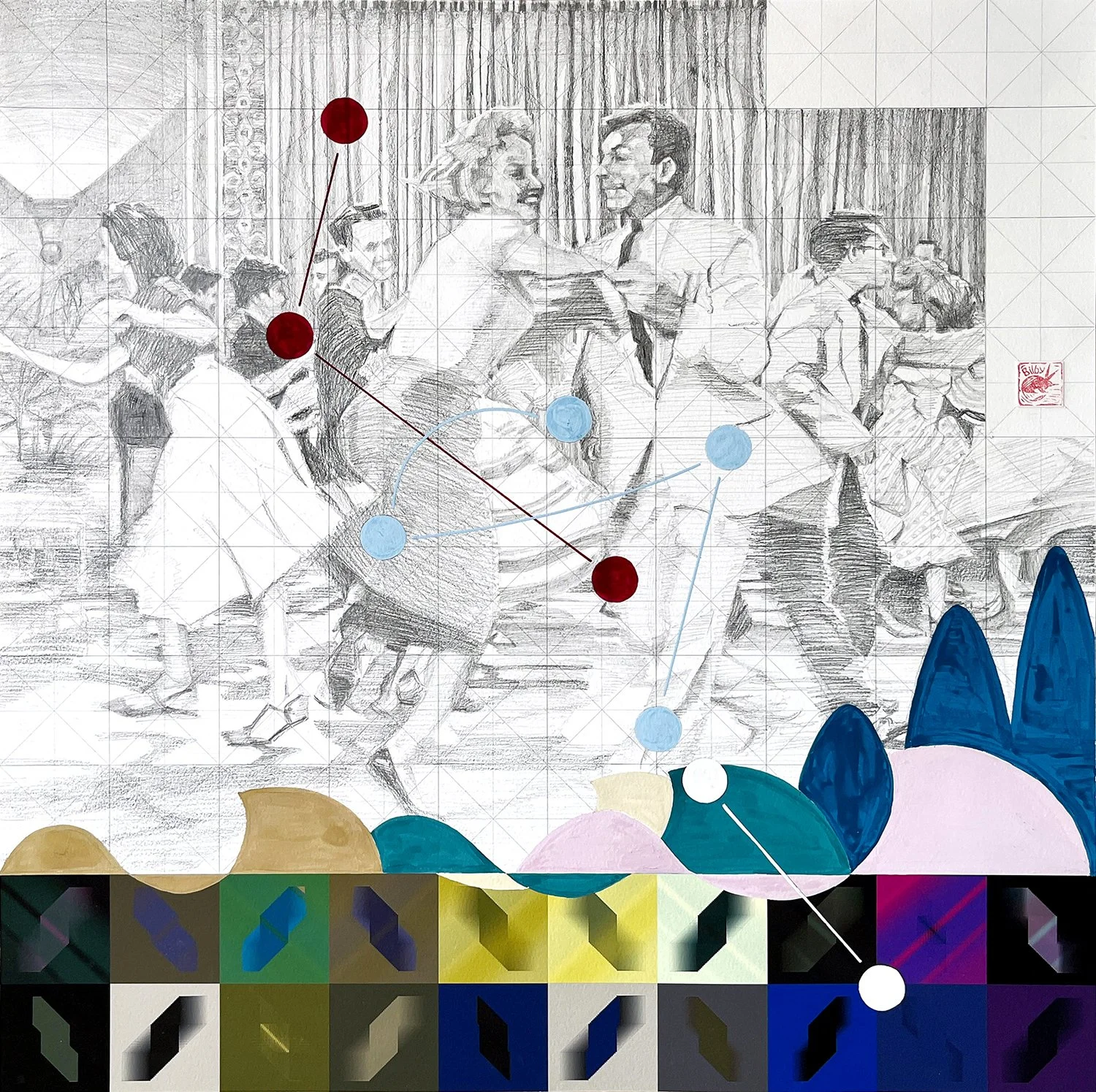 Let’s Dance (right). 2025. Pencil, gouache and digital on paper. 50 x 50 cm.