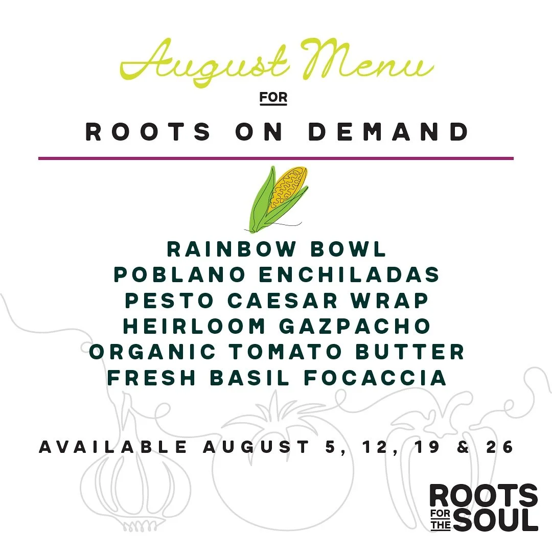 Our August menu is live on the site! Available all month long, pre-order for pick-up on Mondays at our kitchen.  We heard you, and have extended our ordering period through Friday moving forward. 🍅🌽🫑🌶️🧄🌯 

#rootsforthesoul #ondemand #rootsondem