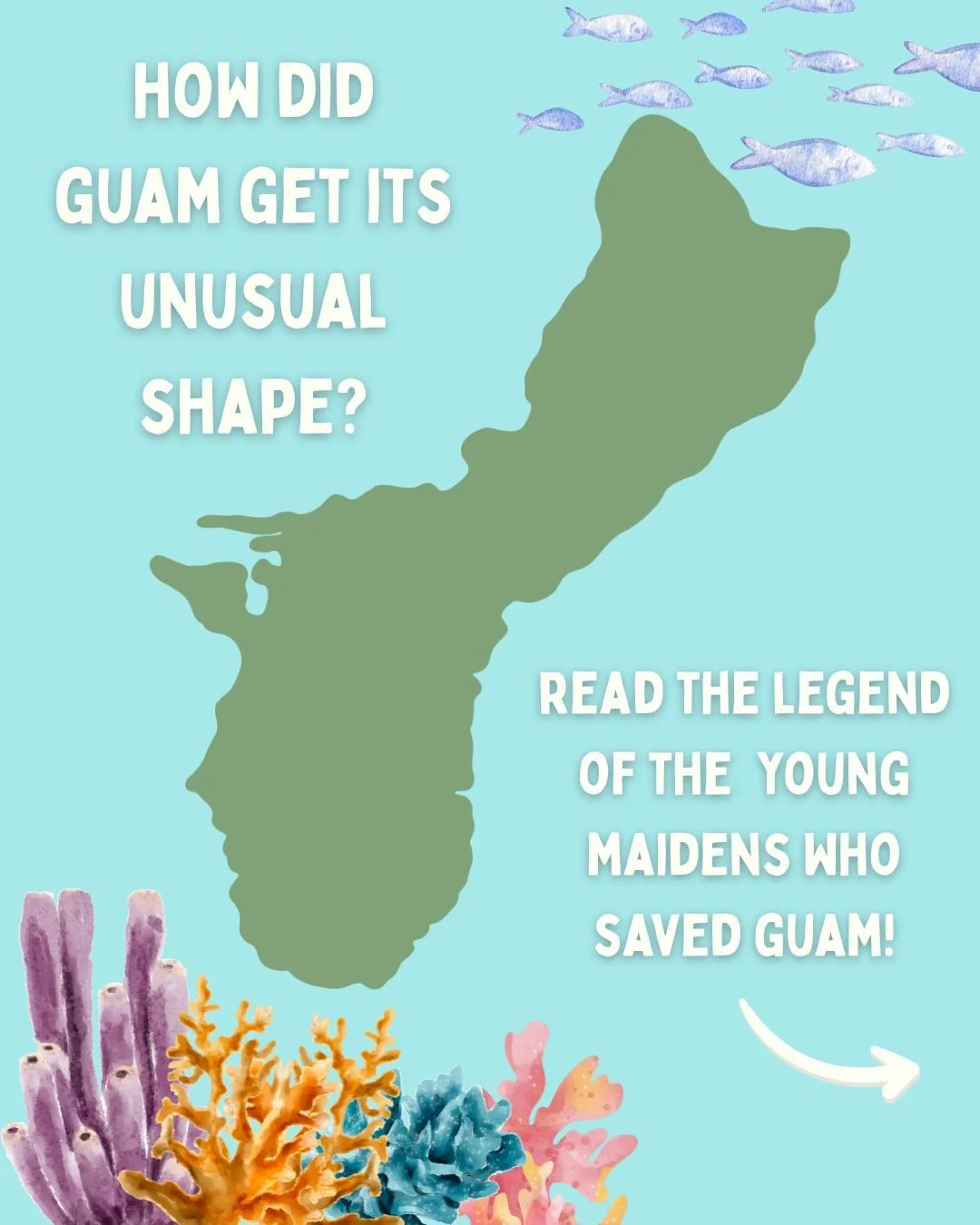 How did Guam get its unusual shape? Read the legend of the young maidens who saved Guam!

🎨 Beautiful artwork by Gillian Due&ntilde;as (@gilli_art), titled &ldquo;I famalao&rsquo;an ni gumoggue iya gu&aring;han | The Women Who Saved Guam&rdquo; 

📷