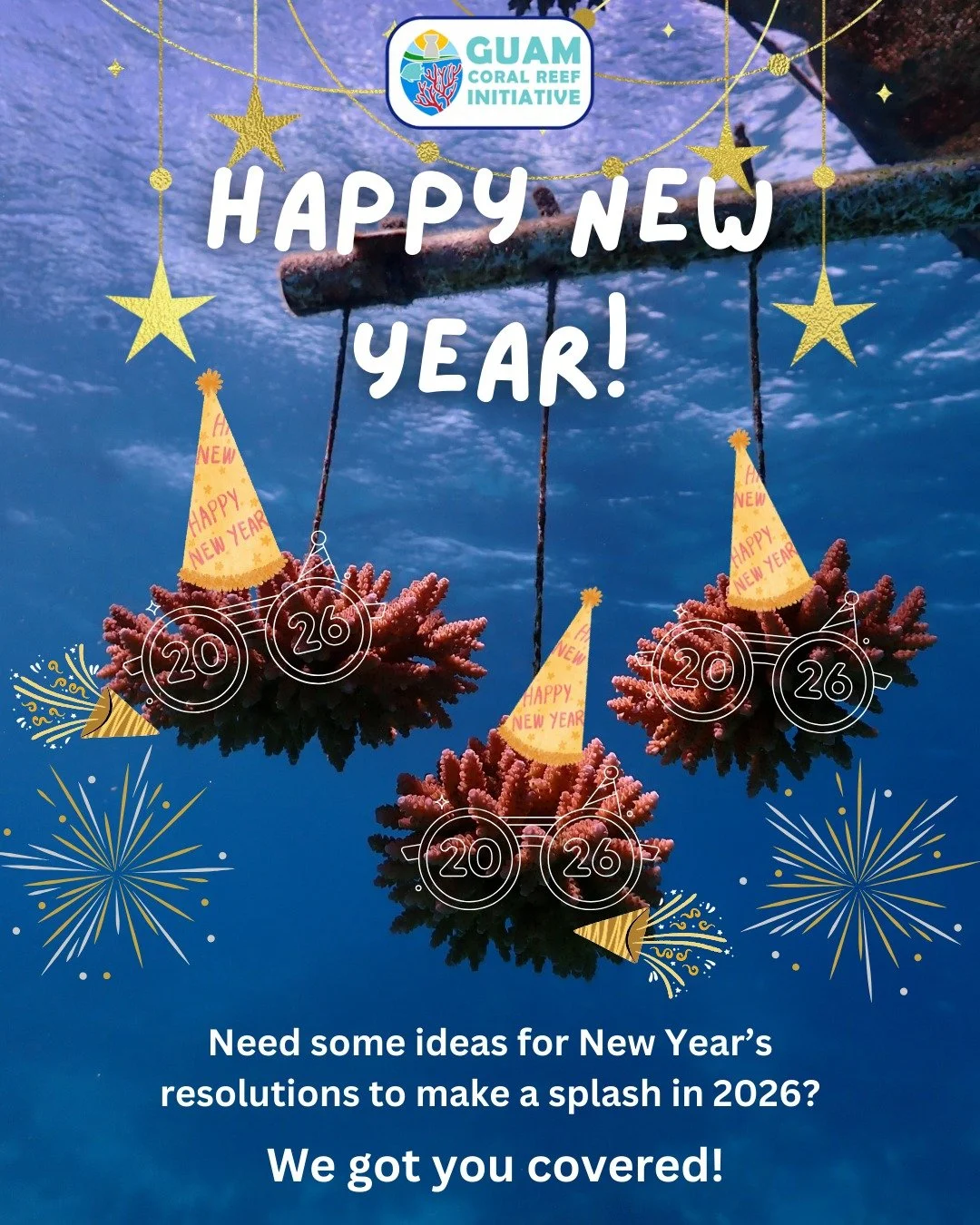 Happy New Year from the GCRI team! 🎉 🎆 🪸 Swipe for some of our New Year&rsquo;s resolution ideas to make a splash in 2026 💦