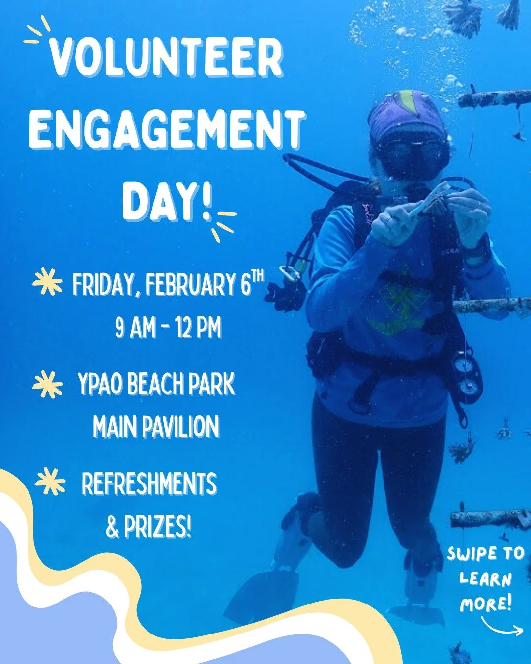 The Guam Coral Reef Initiative team would like to invite you to our Volunteer Engagement Day! It will be held on Friday, February 6th, 2026 from 9am-12pm at Ypao Beach Park Main Pavilion (429 Pale San Vitores Rd, Tumon). This event is for interested 
