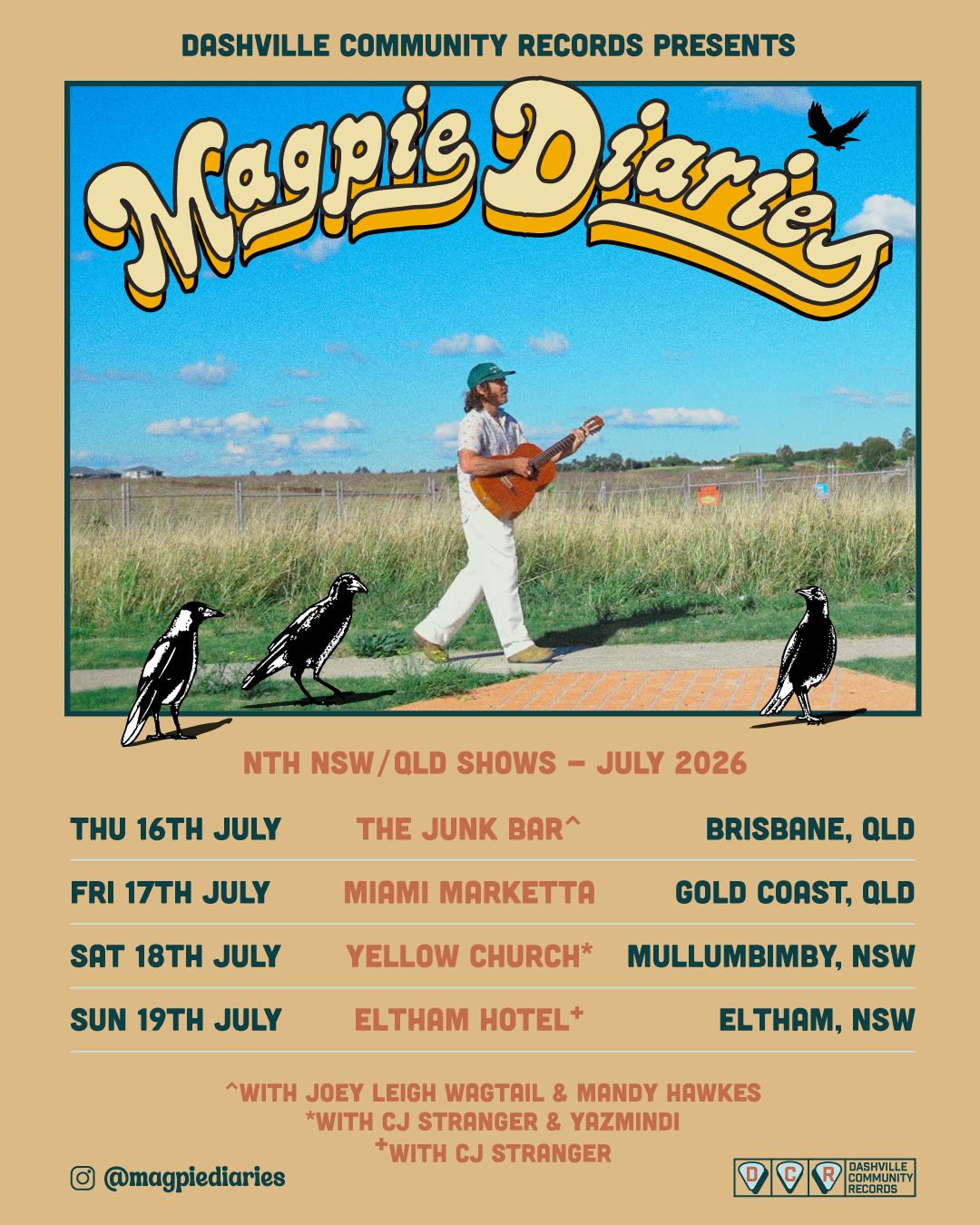 Magpie Diaries Nth NSW/QLD Shows poster July 2026