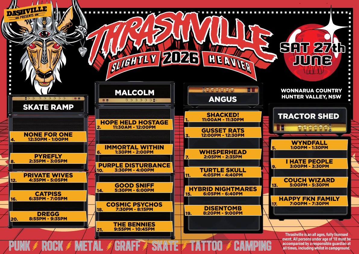 Thrashville 2026 playing times program