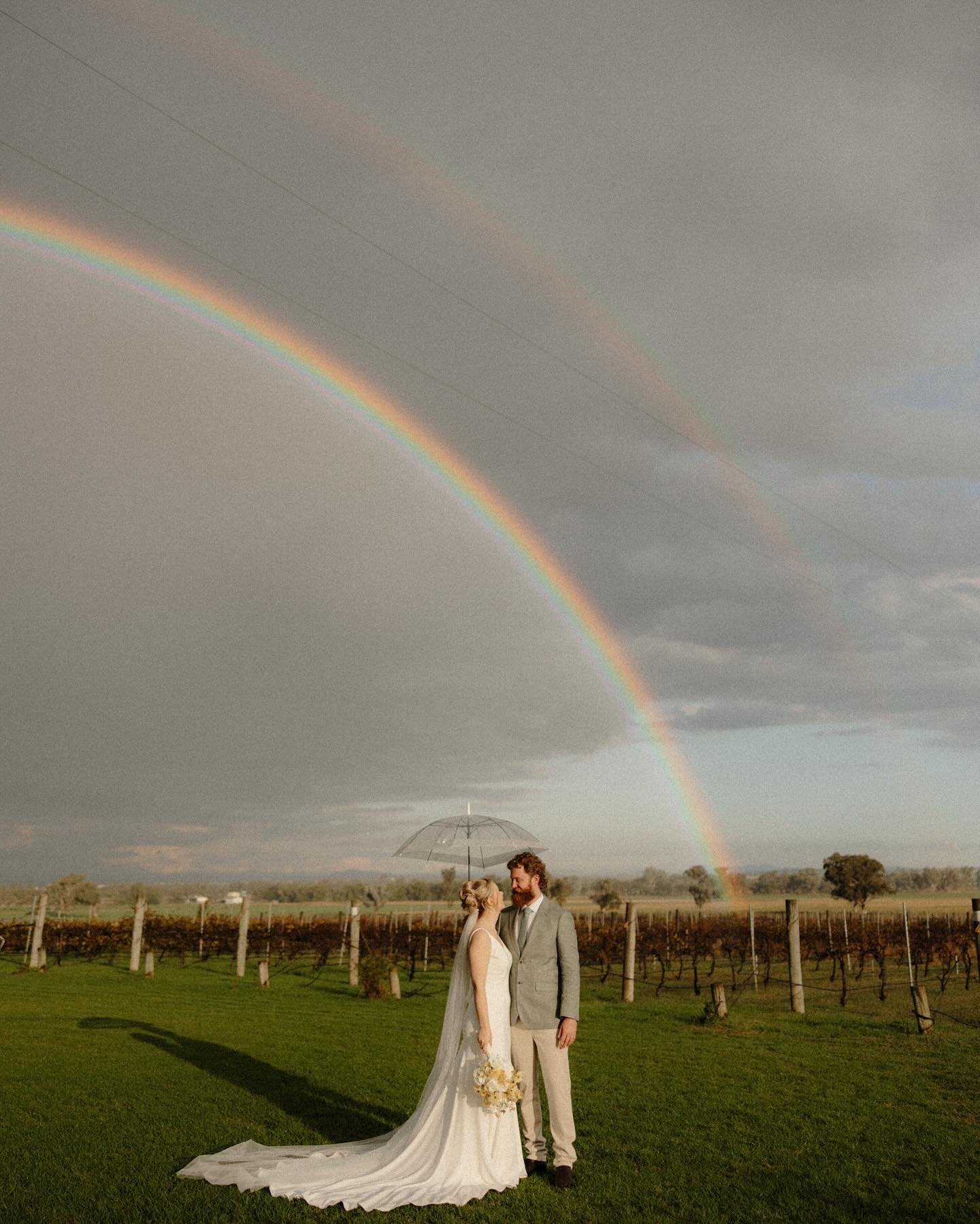 Mr and Mrs Budd! 
A last minute ceremony change into the chapel because of some beautiful rain the rainbow afterwords made it so worth it 😍🌈
