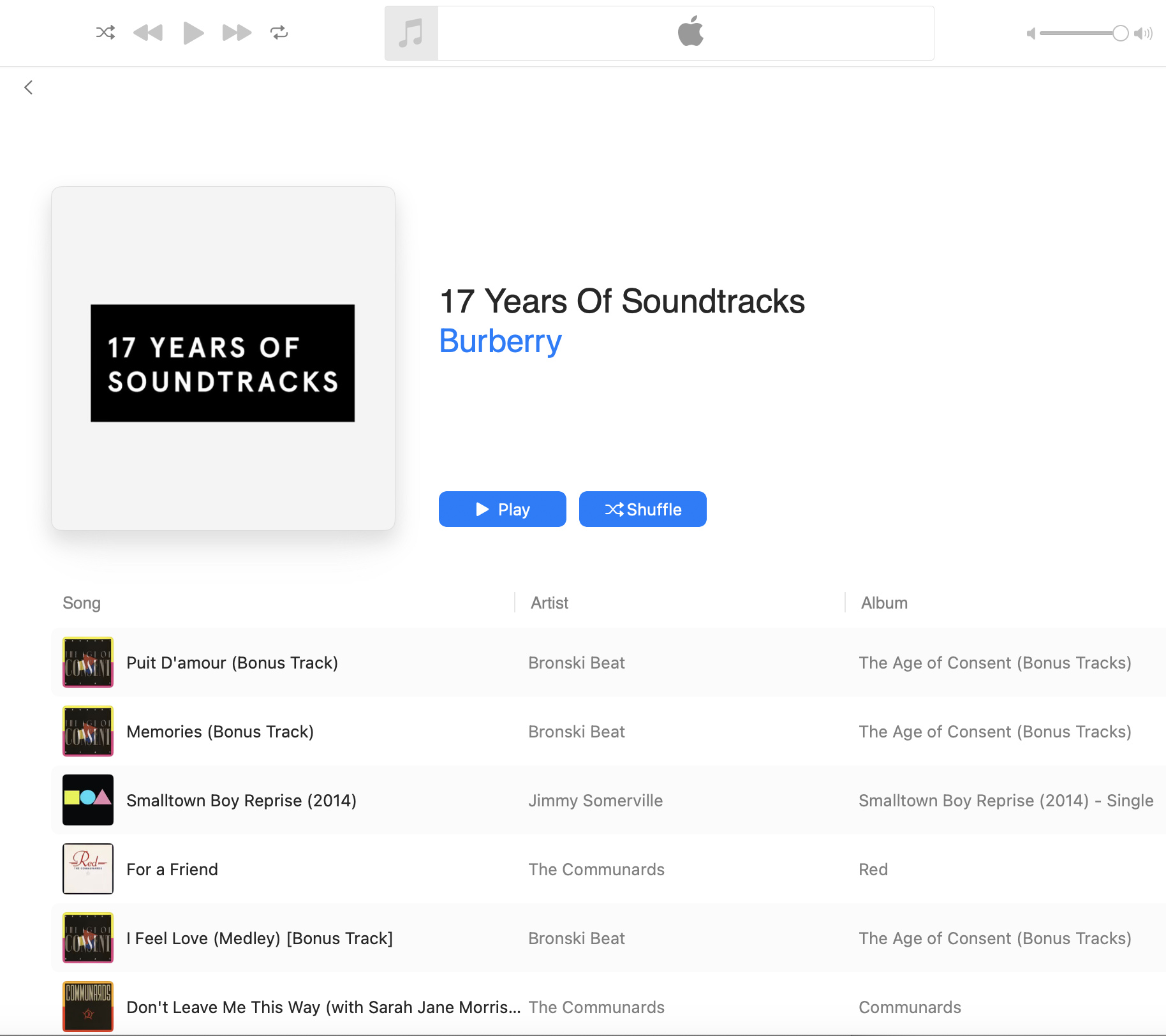 Burberry '17 Years Of Soundtracks' Playlist