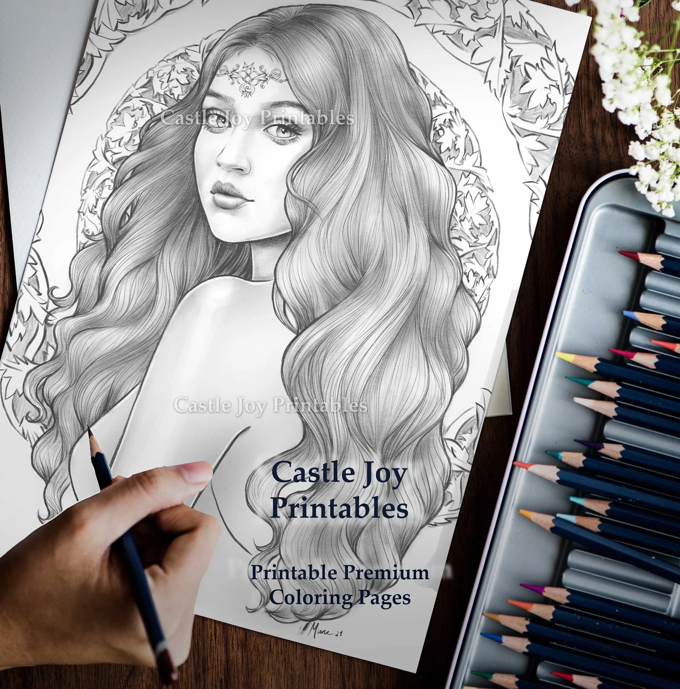 Grayscale Adults Coloring Pages Victorian Princess Dark and Gray Instant Download Printable Coloring Pages in JPEGs PDFs