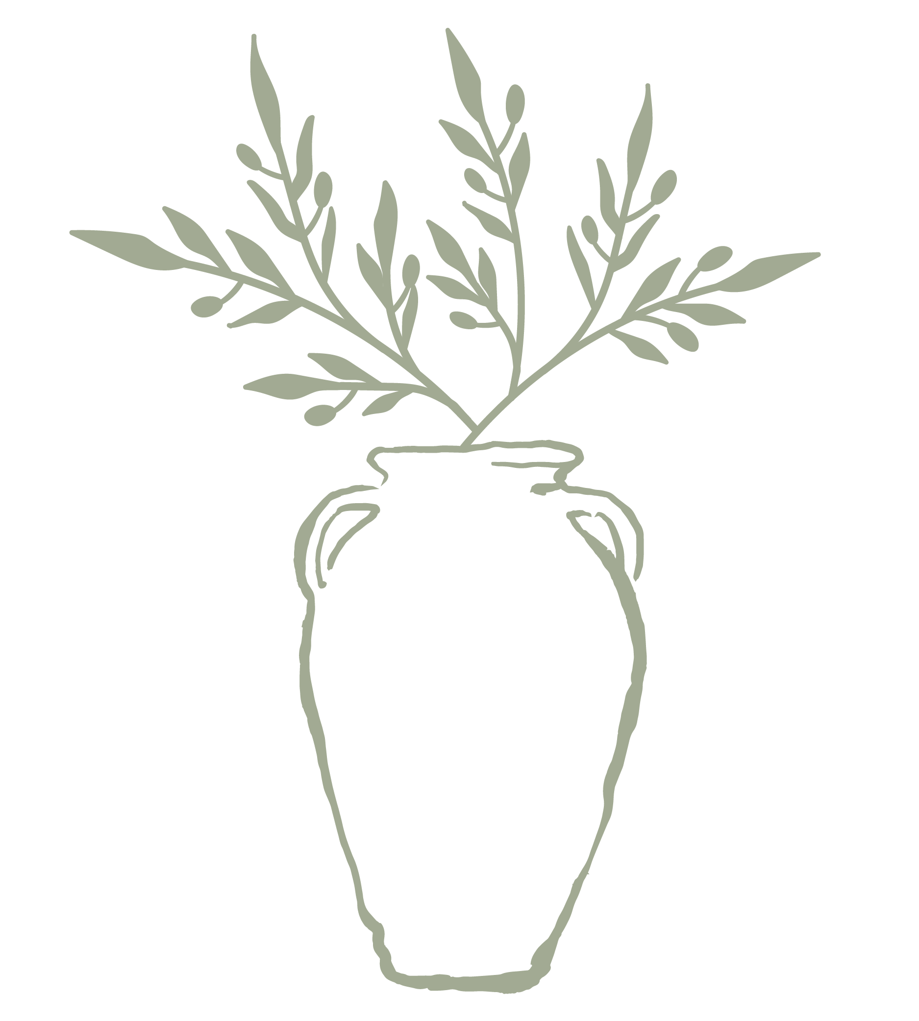 Illustration d'un bouquet de branches d'olives dans un vase.