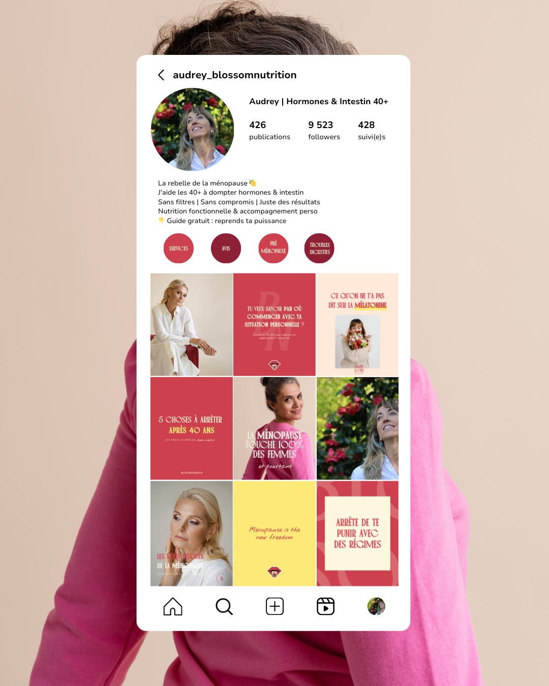 Feed instagram d'une nutritionniste spécialiste ménopause