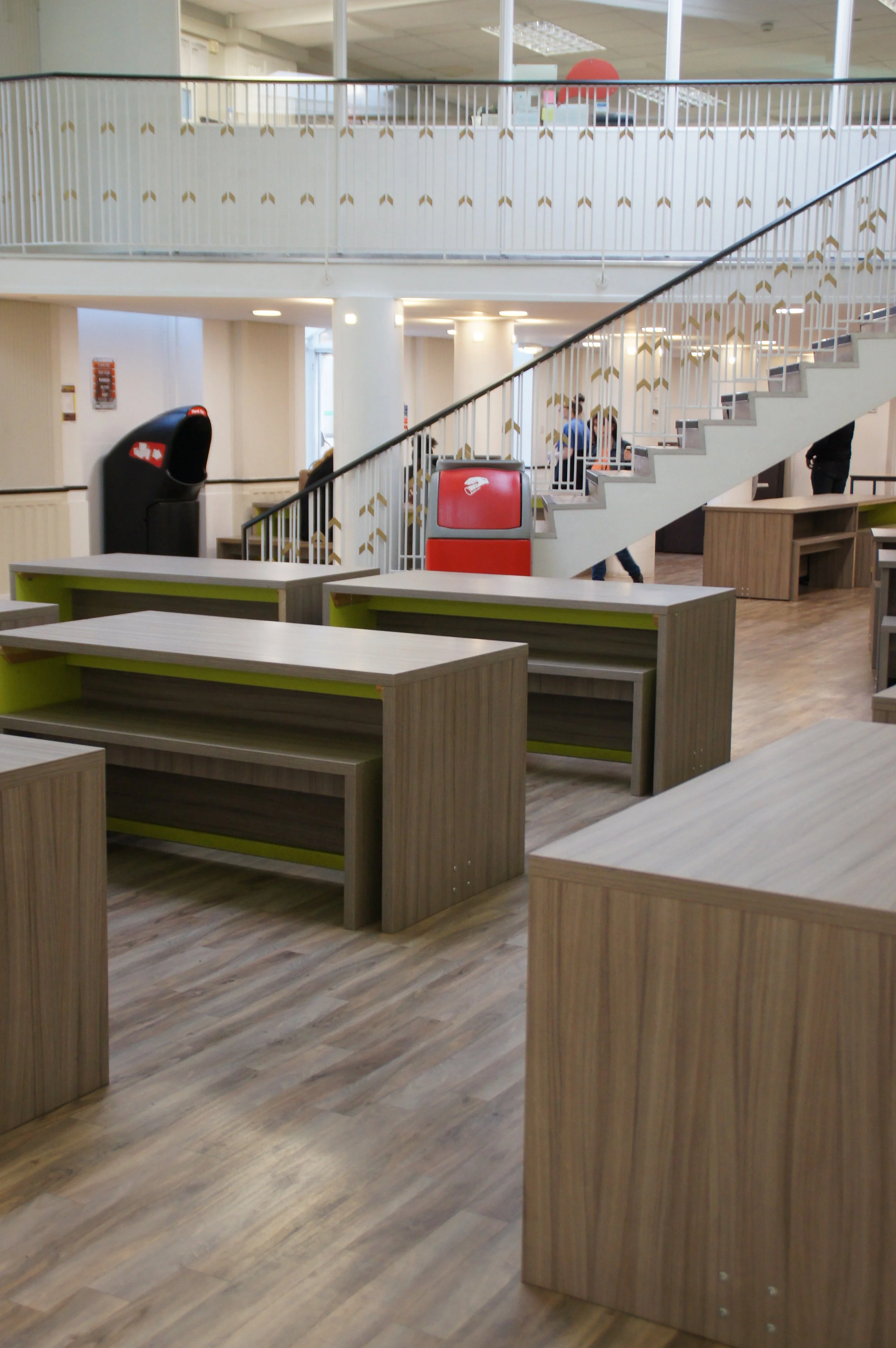 refectory hall with benches and tables for study