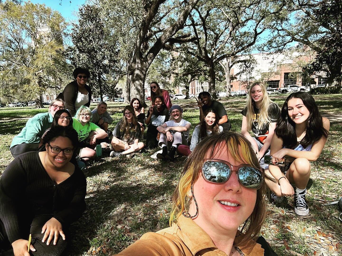 My Women in Electronic Music class enjoying a beautiful day in New Orleans performing Pauline Oliveros&rsquo; Sonic Meditations.
#deeplistening #paulineoliveros #womeninelectronicmusic #loyno #listening