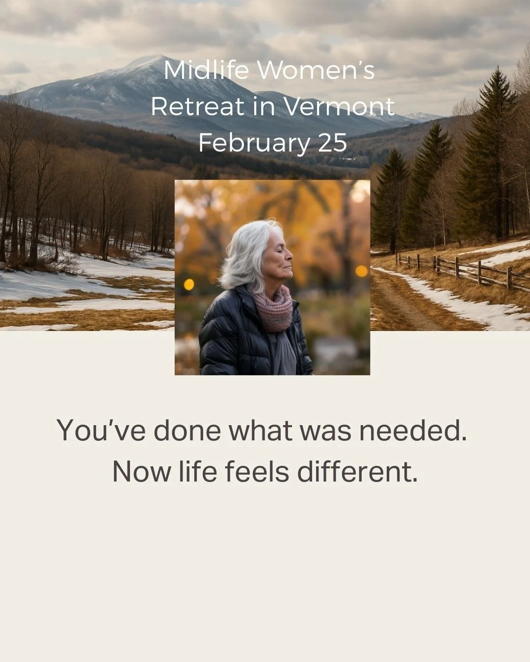 Midlife often arrives quietly.

Not as a crisis, but as a shift.

This retreat was created for women who feel that change and want space to understand it with warmth, clarity and depth.

Our Midlife Women&rsquo;s Retreat in Vermont is a reflective, n