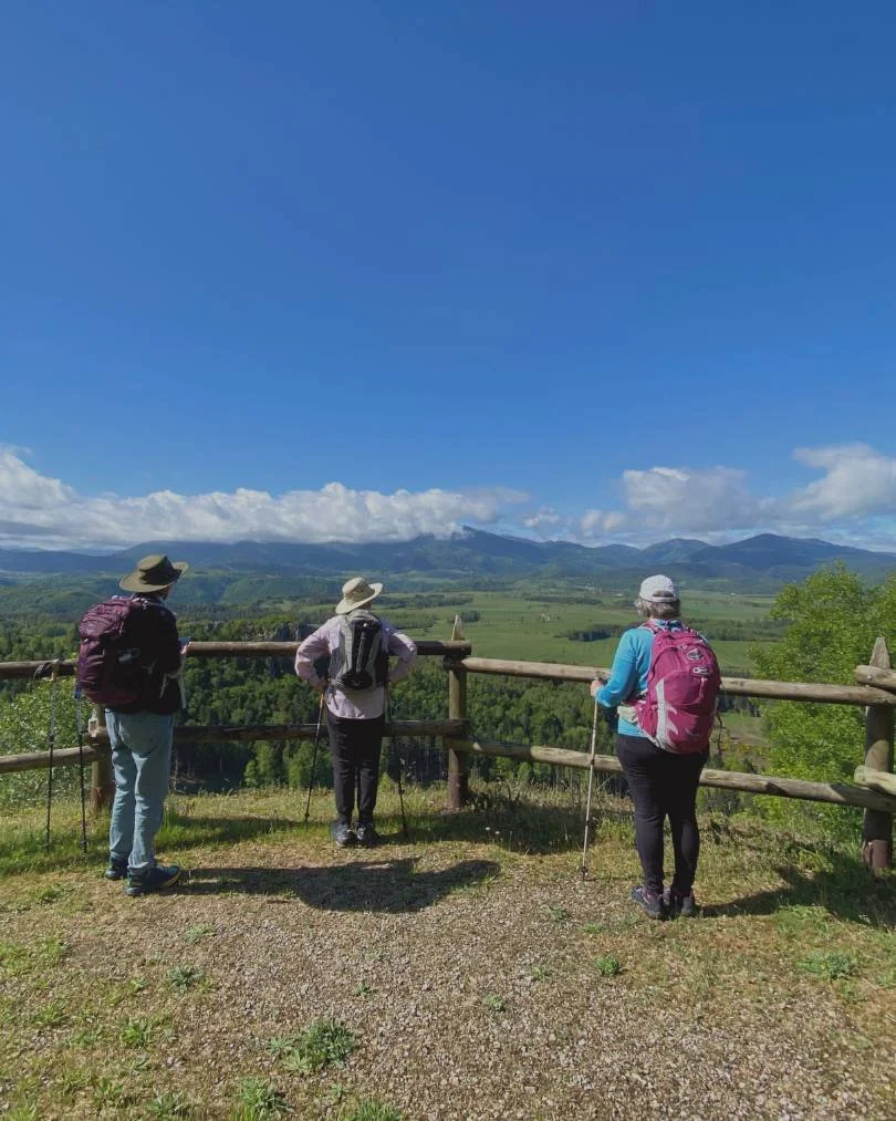 Group of hikers admiring the view of the French Pyrenees on a walking holiday with Athara Adventures