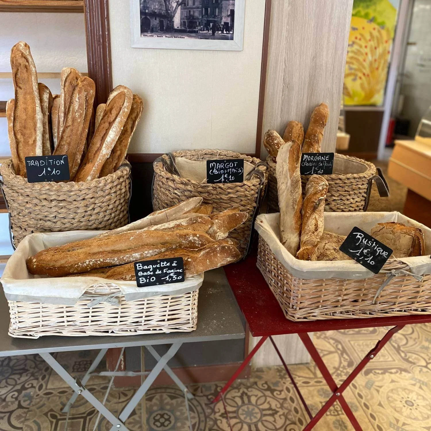 Fresh baguettes at a local French bakery during a cultural food experience