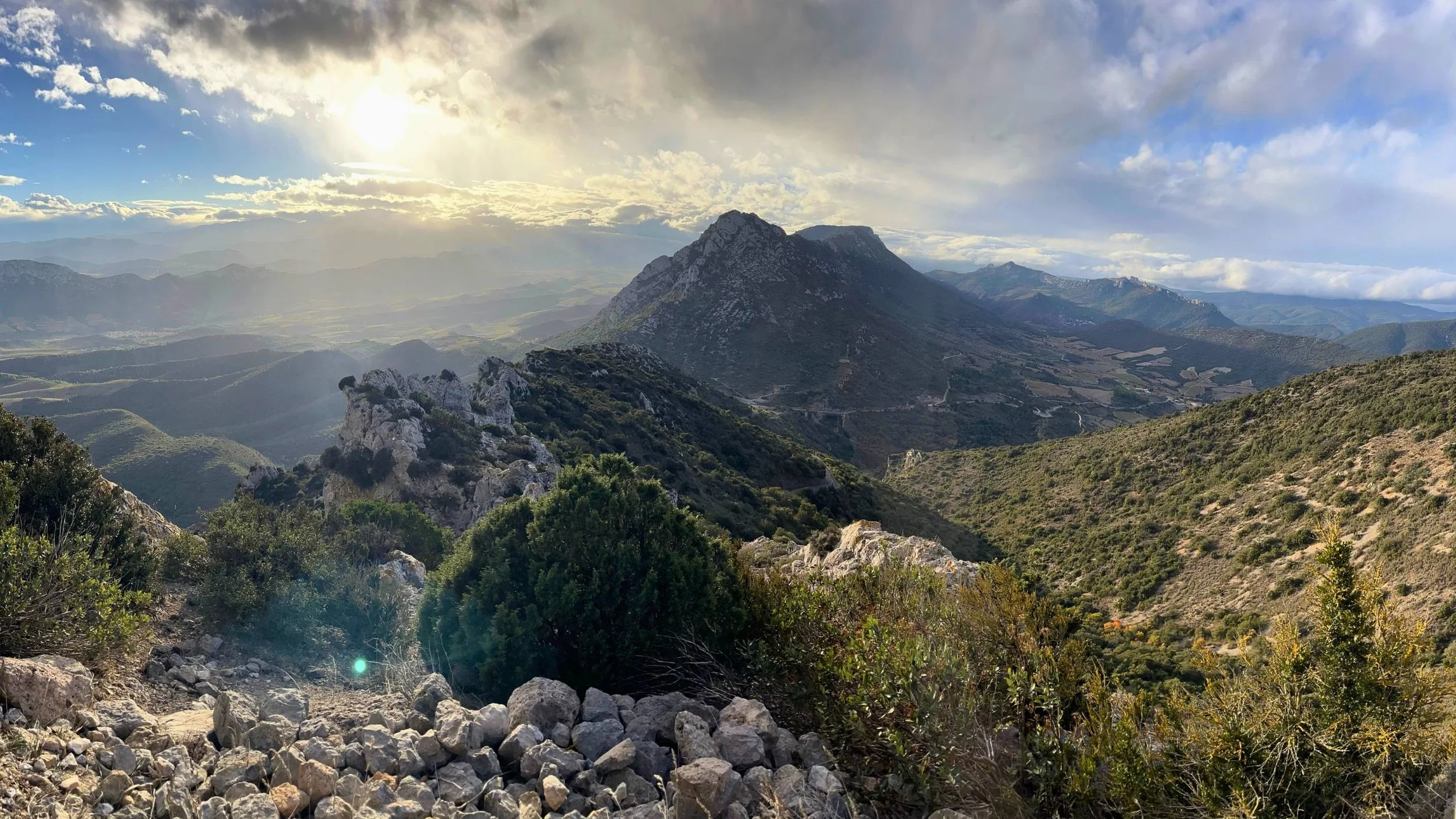 View from Queribus Castle over the Corbiere Mountain Range of southern France