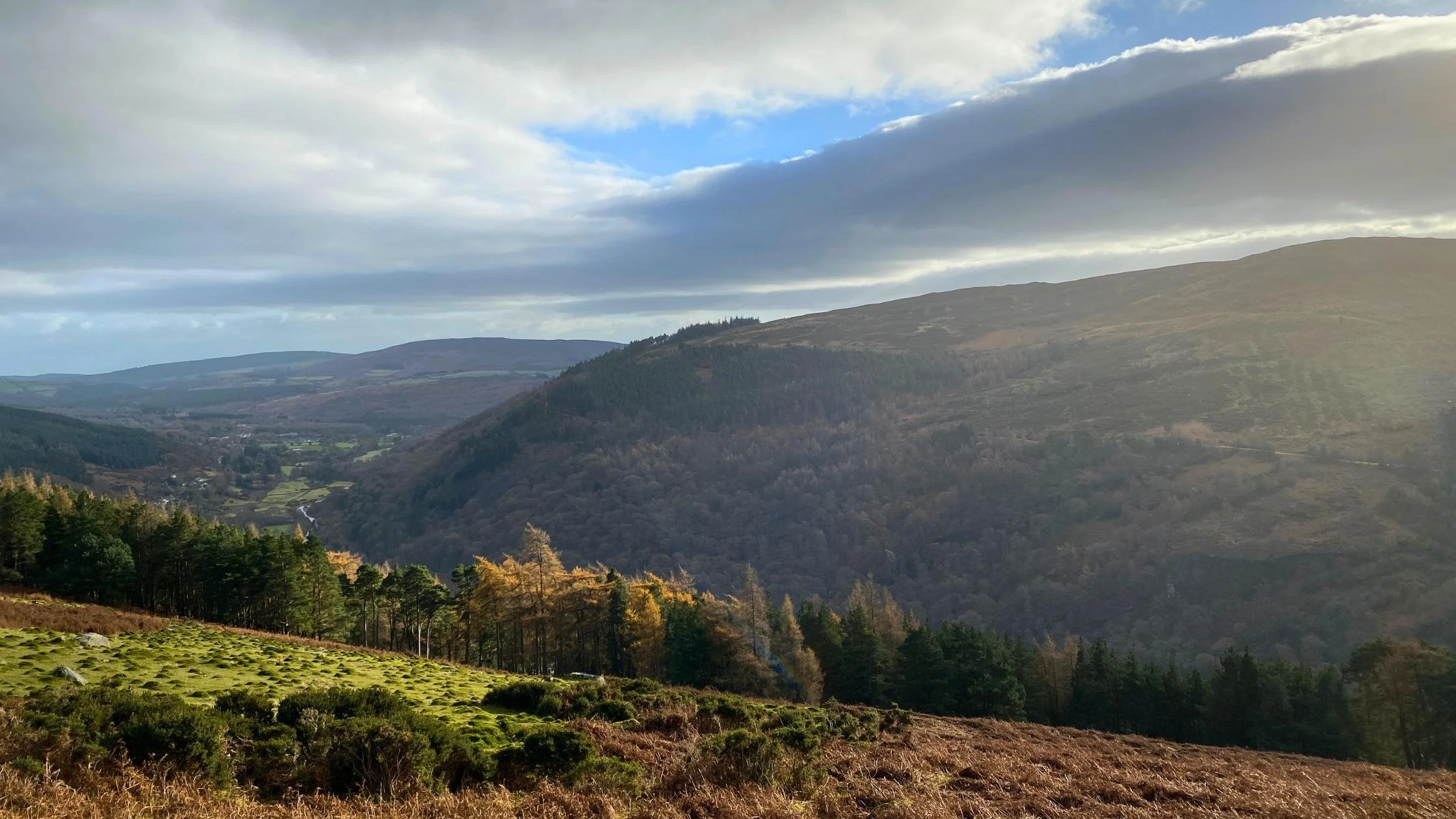View of valleys and mountains in the autumn.