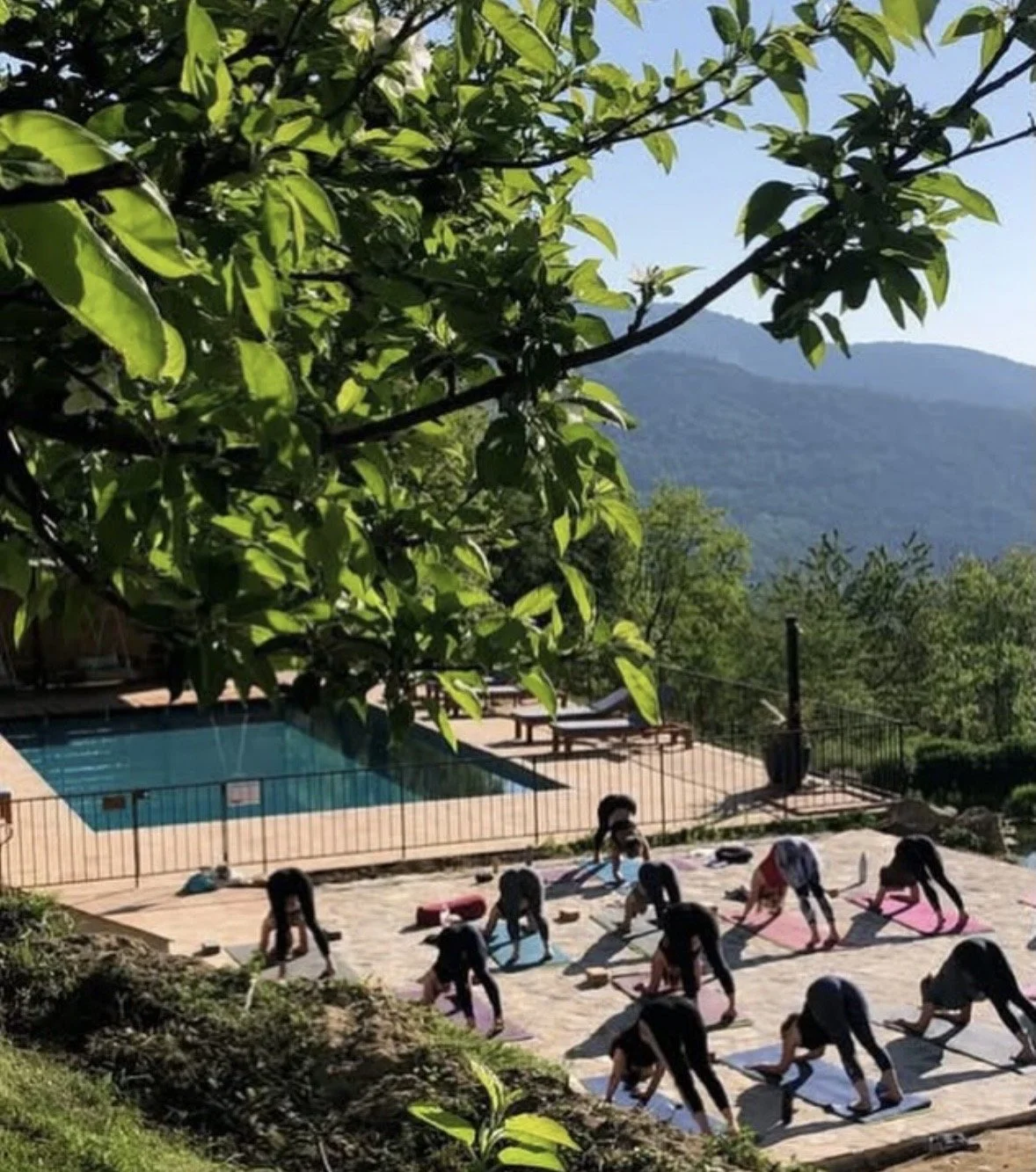 women yoga class outdoor france