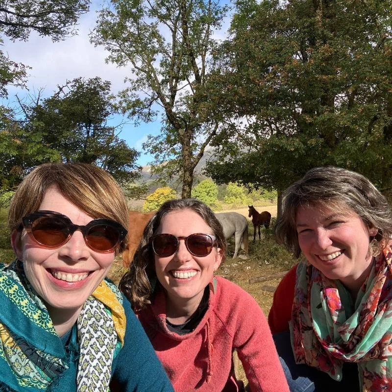 Three women in perimenopause or menopause midlife friends