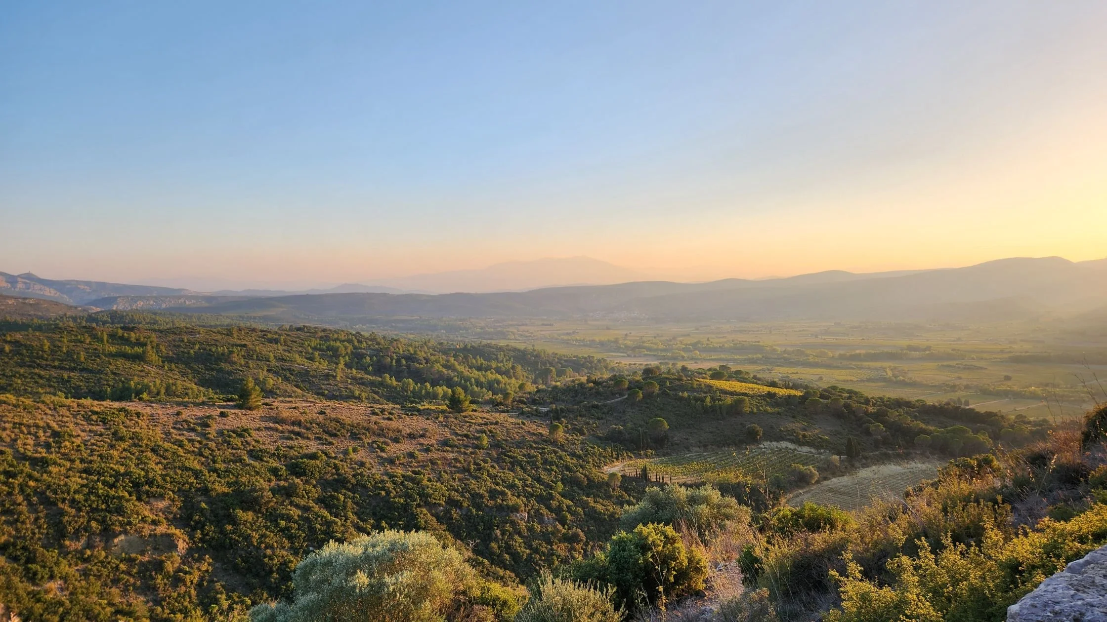sunset and mountain landscape photo taken while Walking the Sentier Cathare