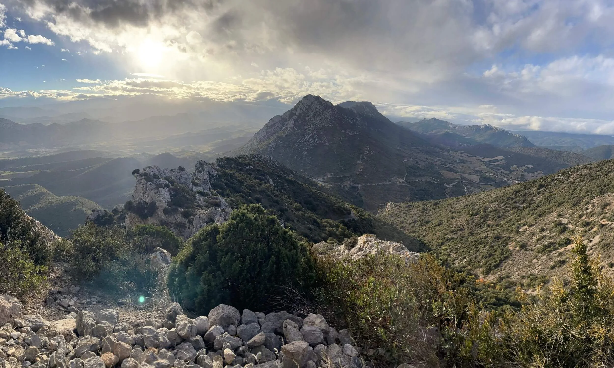 View of sunset from on top of mountain in Southern France
