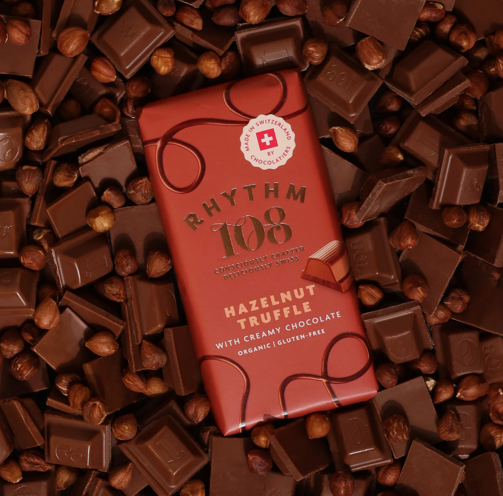 Vegan M'lk Chocolate Tablet Filled with Hazelnut Truffle 100g | Rhythm108