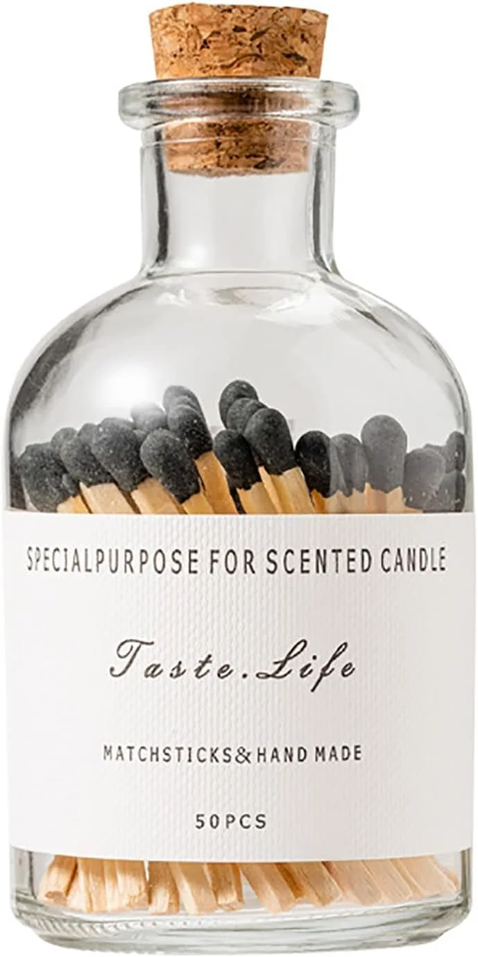 Black Tip Matchsticks Glass Bottle Holder 